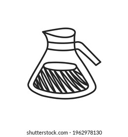 Hot and flavorful americano in a coffee pot in the doodle style. The outline of the icon drawn by hand. Vector illustration, isolated elements on a white background.