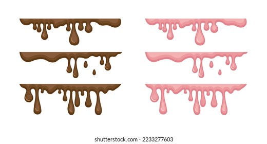 Hot flowing chocolate vector illustration. Fluid pink and brown chocolate.