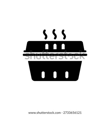 Hot Food Container Icon Takeout Meal and Steam - Minimal Vector, Outline - Glyph Style, UI UX App Web Design, Wellness Nature Spa Branding Icon