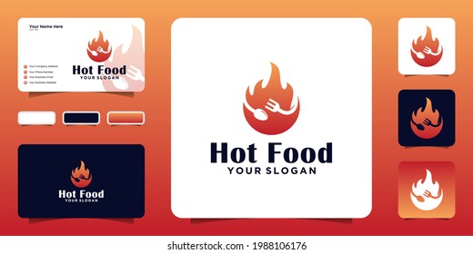 hot food, fast food ready for restaurant, cafe icon and business card design