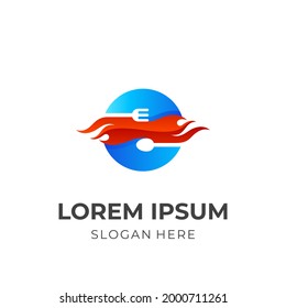 hot food, fire and food, combination logo with 3d colorful style