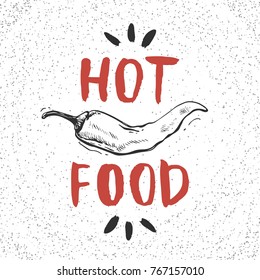 Hot food. Hand drawn pepper for card, menu, banner or other.