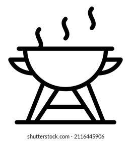 Vector de contorno de icono de comida caliente. Parrilla barbacoa. Carne de fuego