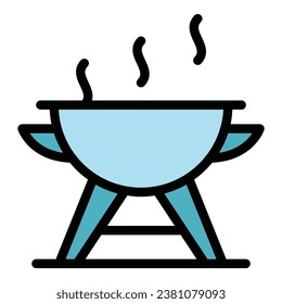 Hot food icon outline vector. Bbq grill. Fire meat color flat