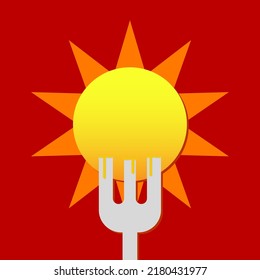 hot food logo with fork piercing the sun illustration