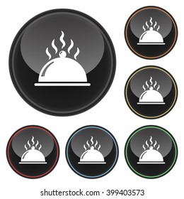 Hot Food Platter Icon Glossy Button Icon Set In With Various Color Highlights