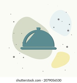 Hot food, restaurant, dining room, cafe, food reception point. Restaurant vector sign on multicolored background. Layers grouped for easy editing illustration. For your design.
