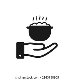 Hot food, rice, soup on hand icon design isolated. Vector illustration