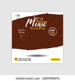 Hot food social media post. Culinary instagram post vector EPS10