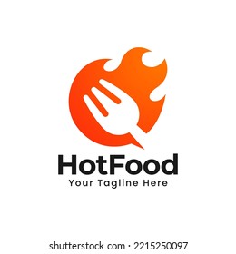 Hot fork fire flame food, spicy pepper chilli grill logo template vector design