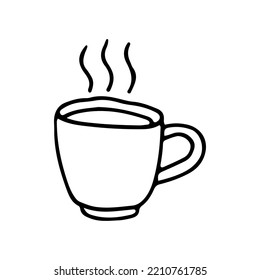 Hot fragrant cup of coffee or tea. Vector illustration. Hand drawn. Doodle. Outline.