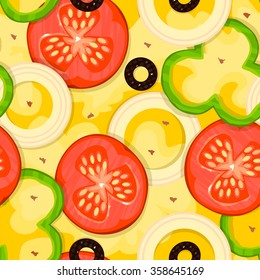 Hot fragrant pizza, fast food delivery bissnes background, vector seamless pattern