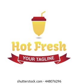 Hot fresh in a glass of lemon. Vector logo for cafe or drink takeaway. Isolated illustration for logotype, banner, digital, identity.