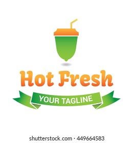 Hot fresh in a glass of lime. Vector logo for cafe, drink takeaway or banner.