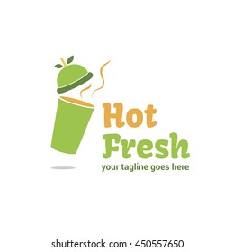 Hot fresh with a lid in the form of an apple. Vector logo template for cafe or drink takeaway.