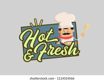 Hot and Fresh Logo Chef Flat Vector Illustration Design