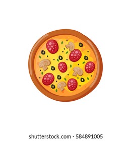 Hot fresh pizza icon vector illustration.
