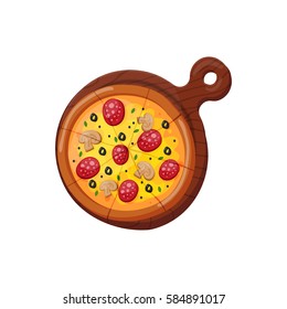 Hot fresh pizza icon vector illustration.