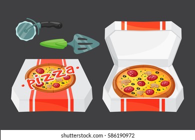 Hot fresh pizza icon vector illustration.