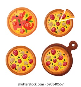 Hot fresh pizza icon vector illustration.