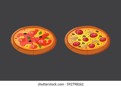 Hot fresh pizza icon vector illustration.