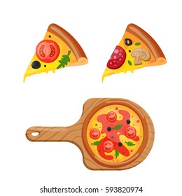 Hot fresh pizza icon vector illustration.