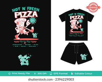 Hot and Fresh Pizza Lover's Delight - T-shirt Design for Food Enthusiasts and Restaurant Owners with t-shirt and short vector mock-ups