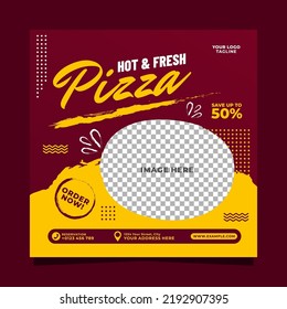 Hot and fresh pizza promotion social media post banner square template