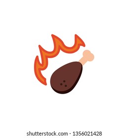 Hot fried chicken drumstick flat icon, vector sign, Spicy chicken leg colorful pictogram isolated on white. Fast food symbol, logo illustration. Flat style design