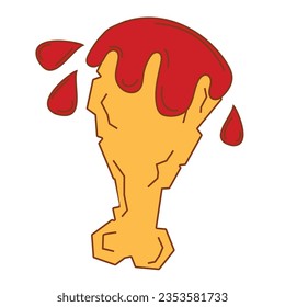 Hot fried chicken leg dripping in the sauce.