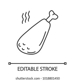 Hot fried chicken leg linear icon. Thin line illustration. Grilled turkey drumstick. Contour symbol. Vector isolated drawing. Editable stroke