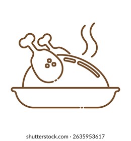Hot fried chicken with steam linear icon. Chicken roast line icon isolated on transparent background, traditional delicious meal for thanksgiving day holiday. Editable Stroke.