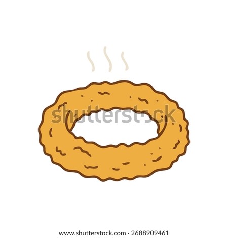 Hot Fried Onion Ring Illustration. Warm, crispy batter coats this savory indulgence, symbolizing delightful comfort and quick meal cravings. A scrumptious quick bite.
