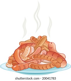 Hot fried sausages