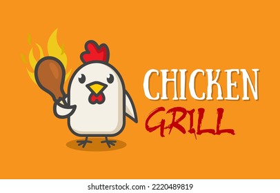 Hot funny cute chicken fire label mascot template. Roast chicken grill restaurant logo.