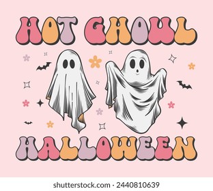 Hot ghoul halloween Retro T-shirt, Retro Halloween Shirt, Spooky Season, Ghost pumpkin T-shirt, Trendy Halloween, Hippie Halloween, Ghouls T-shirt, Cut File For Cricut And Silhouette