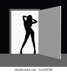 hot girl front the door vector
