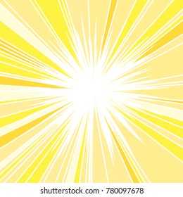 Hot and Glittering Summer Sun, Abstract Background of Sun Rays, Sunburst Background, Centered Yellow Orange Summer Sun Light Burst