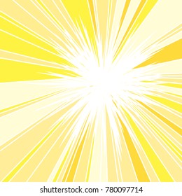 Hot and Glittering Summer Sun, Abstract Background of Sun Rays, Sunburst Background, Centered Yellow Orange Summer Sun Light Burst