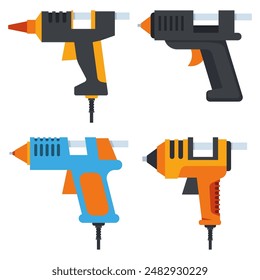 Hot glue guns vector cartoon set isolated on a white background.