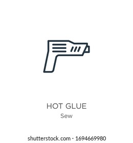 Heißes Leimsymbol. Dünne lineare, scharfe Leimumrandung Symbol einzeln auf weißem Hintergrund aus der Nähkollektion. Vektorillustration der Linie, Symbol für Web und Mobilfunk