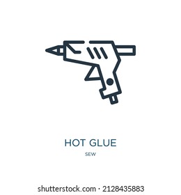 icono de línea delgada con pegamento caliente. , iconos lineales calientes a partir del signo de contorno aislado del concepto de coser. Elemento de símbolo de ilustración vectorial para diseño web y aplicaciones.