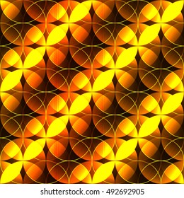 hot gold seamless background witj shine petals. hot gold shinning leafs made from circles
