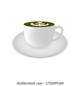 Hot Green Tea Latte in white cup and white saucer