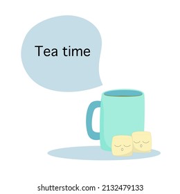 Hot green tea for tea time. Cup drawing. Cute drawing. Cup decorate.