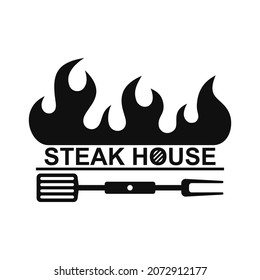 Hot Grill Bar Restaurant Logo on White Background. Vector