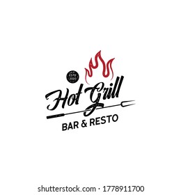 Hot Grill BBQ.  Barbecue logo retro vintage design vector