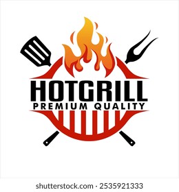 Hot Grill bbq premium Logo emblem label Diseño Ilustración vectorial Plantilla vintage retro
Logotipo del restaurante de la barbacoa a la parrilla con el icono rojo de la llama del fuego 