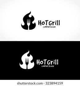 Hot grill, BBQ restaurant logo template