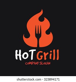 Hot Grill, BBQ Restaurant Logo Template